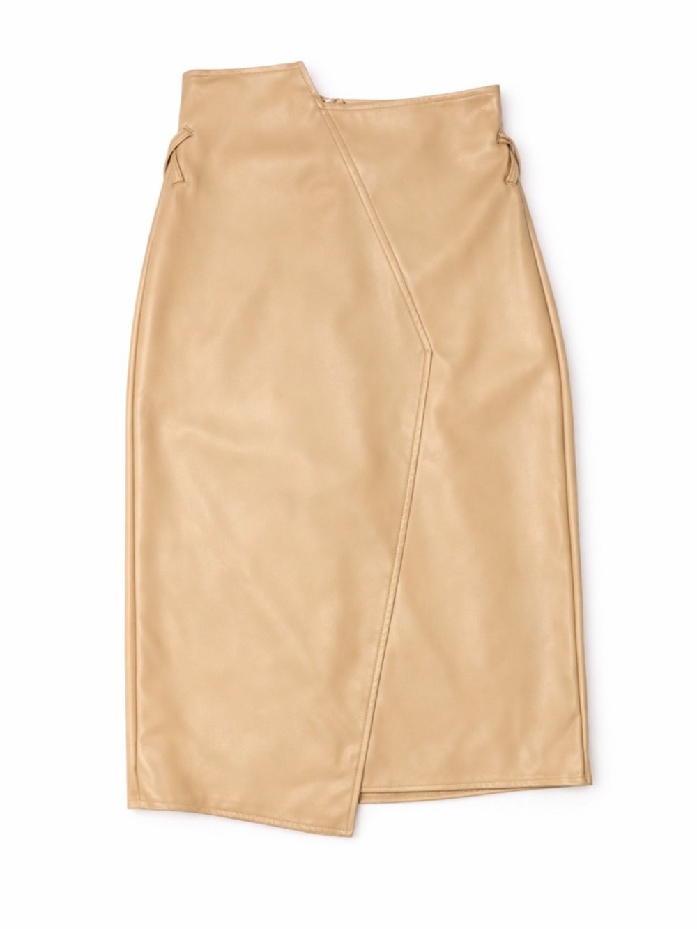 Beige Faux Leather Sculpting Midi Skirt Bodycon Asymmetrical Size M